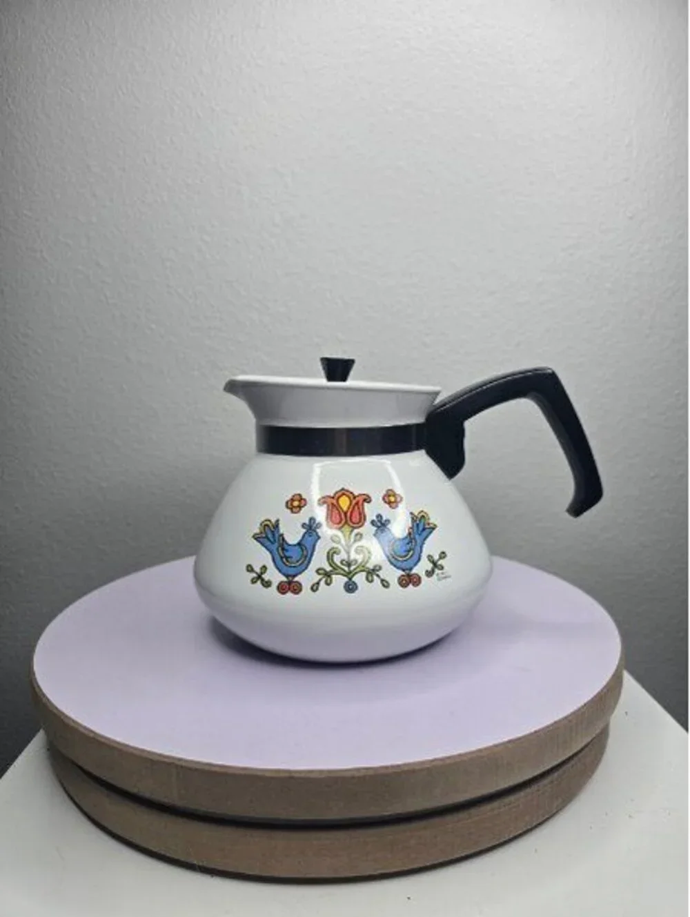 Vintage Corning Ware 6 Cup Teapot P-104 Country Festival Blue Birds 1975